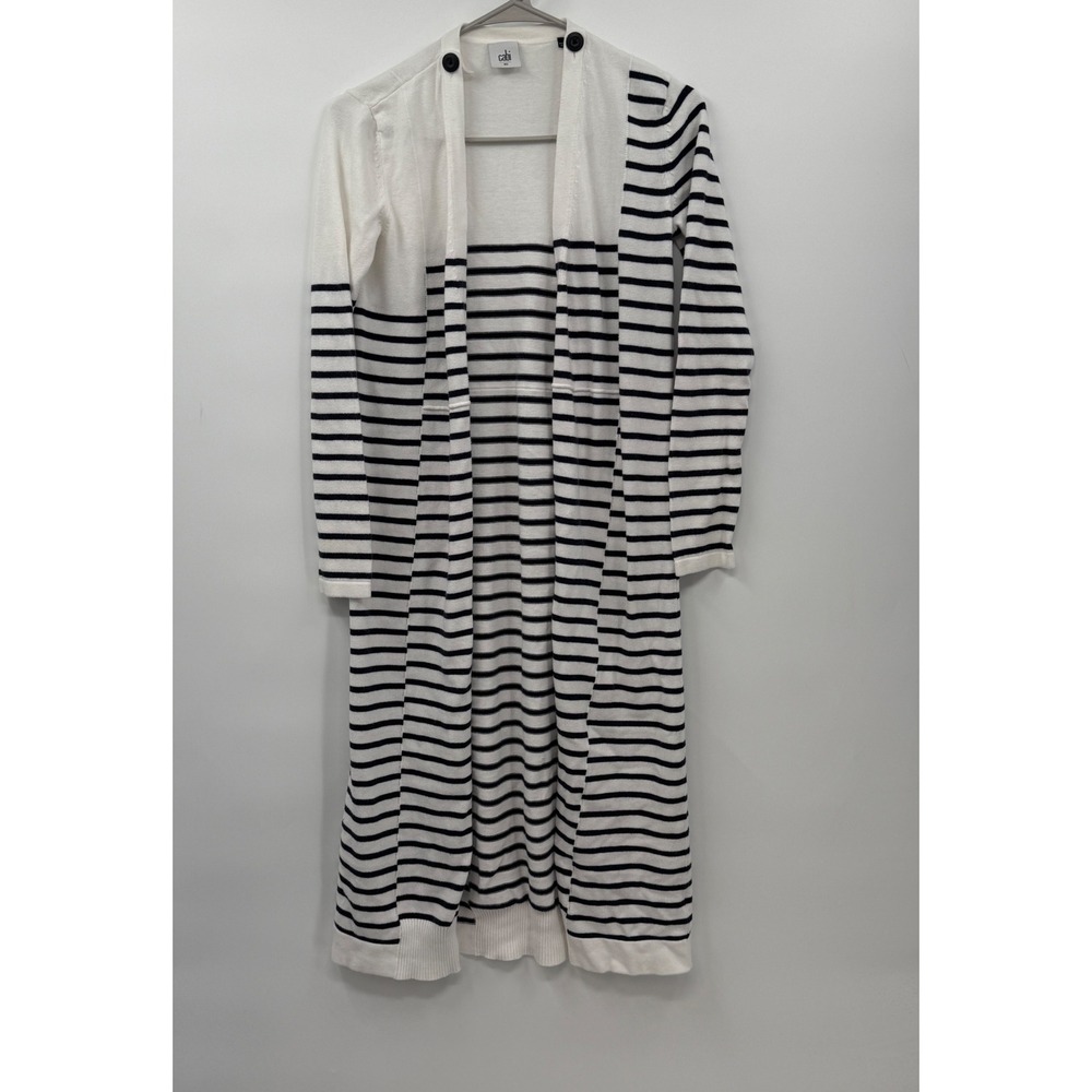 Cabi Womens Striped Long Cardigan Sweater Black White Size XS